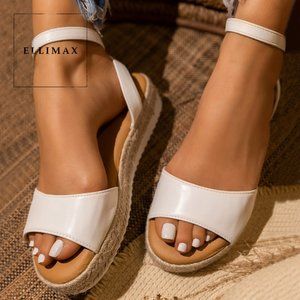 NEW🔥 Open Toe Ankle Strap Espadrille Flat Sandals